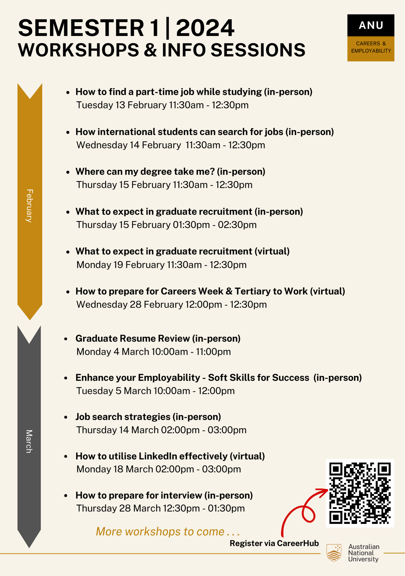 Sem 1 - Career Workshops and Info Sessions Career Workshops and Info Sessions